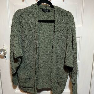 Cozy Green Cardigan Plush Textured Sweater with Pockets